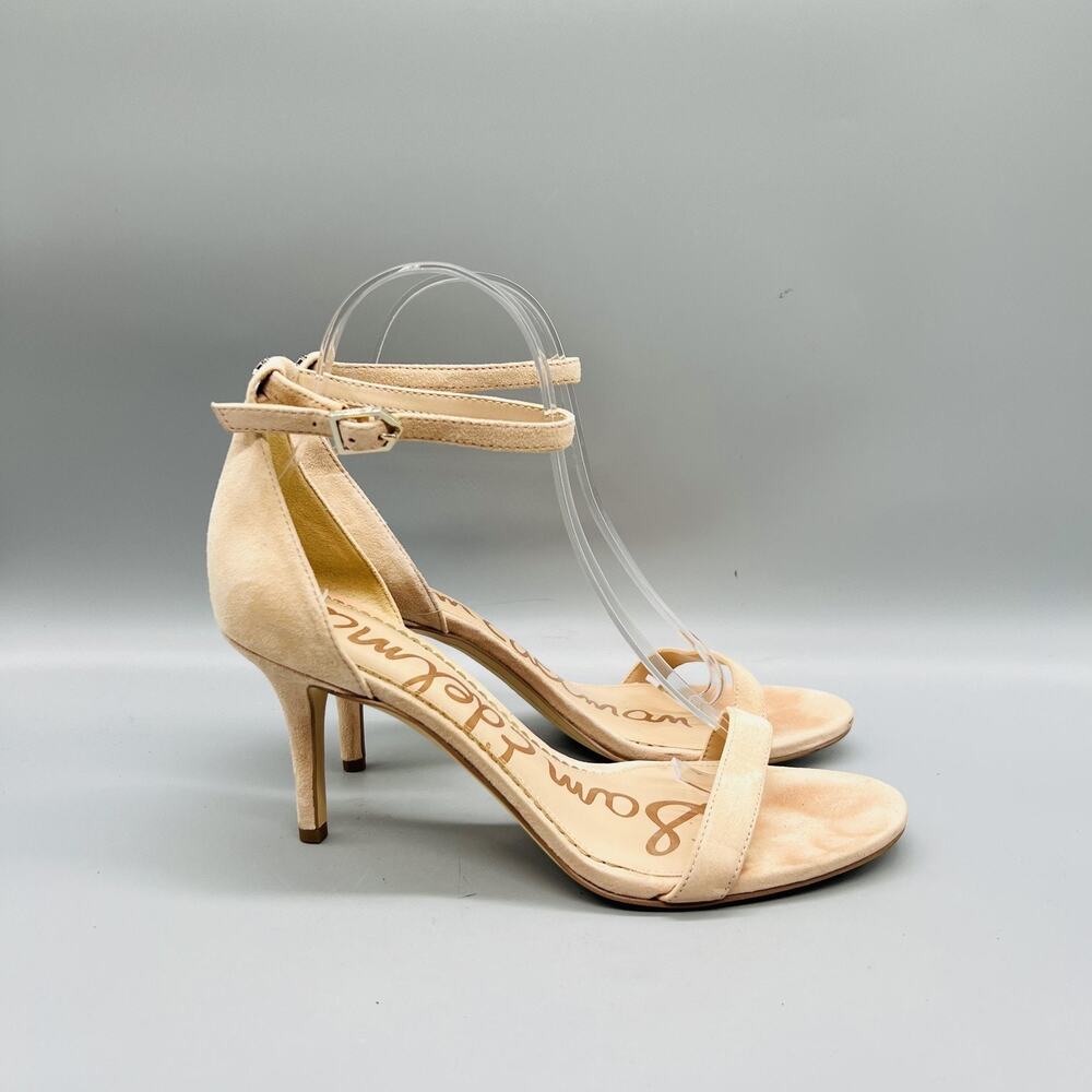 Sam Edelman Sandals Womens 8 Beige Suede Ankle Strap Stiletto Dress Heel Shoes